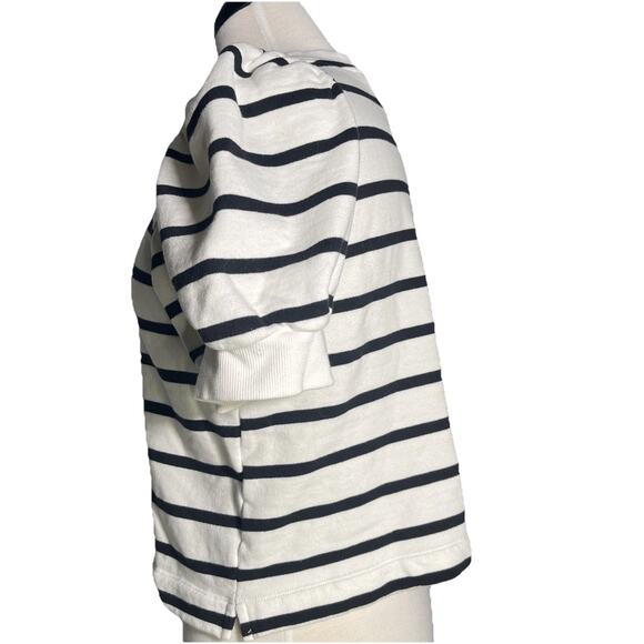 H&M Short Sleeve Sweater White and Black Stripes Ribbed Neck, Sleeves and Waist - Picture 3 of 4